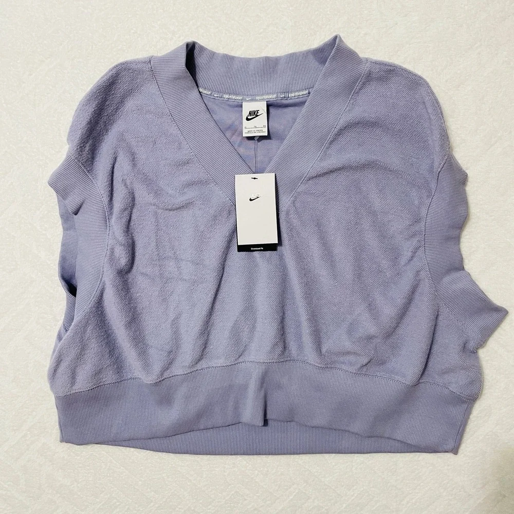 NEW‎ Nike Sportswear Womens Oversized French Terry V-Neck Vest Purple XL